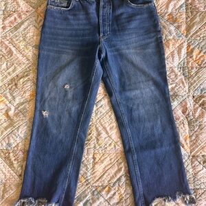 We The Free Blue Straight Jeans with Distressed Details
